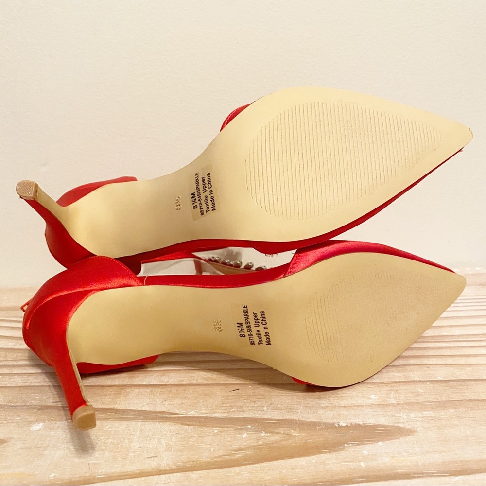 Badgley Mischka Scarlet Satin Heels with Crystal Accents - Picture 6 of 6